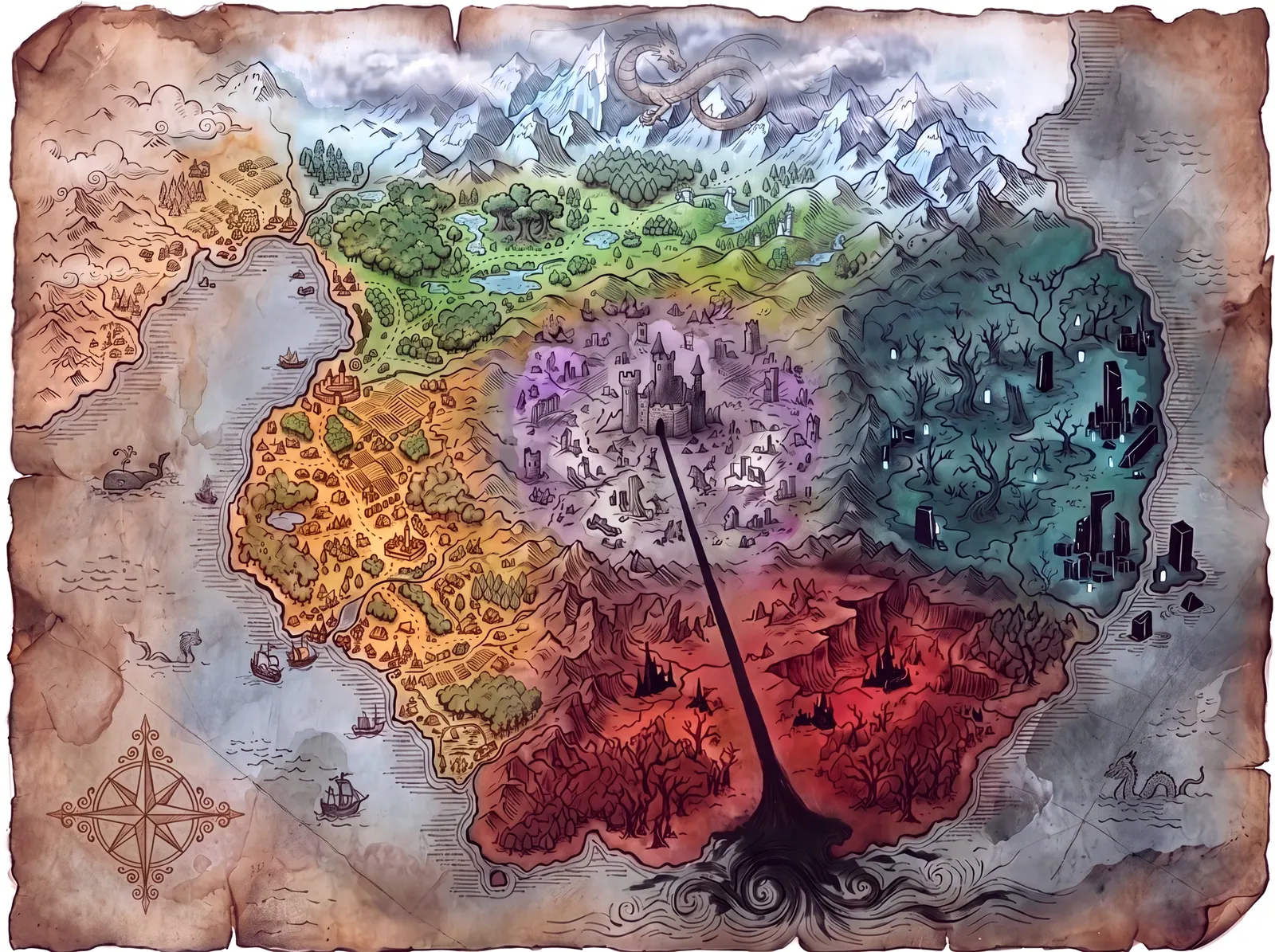 The map plate of Indithar: a single continent with a river running from its broken centre to the southern sea.